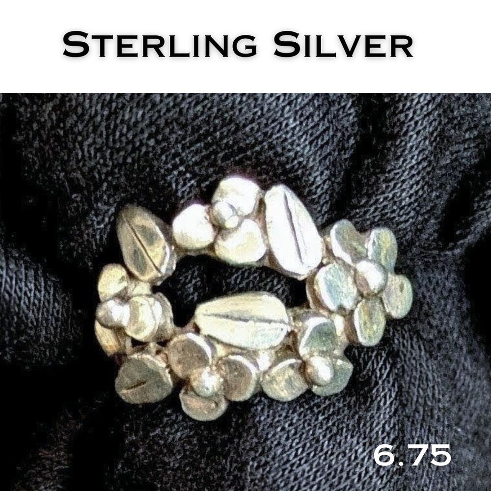 Vintage Sterling Silver Nugget Floral Ring Size 7 – 1" Wide Flower Wreath – 6g